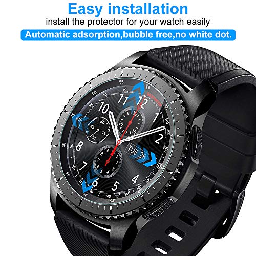 RSSYTZ [4 Unidades Protector de Pantalla para Samsung Watch 46mm/Gear S3 [9H Dureza] [Impermeable] [antiburbujas] Cristal Vidrio Templado para Samsung Watch 46mm/Gear S3