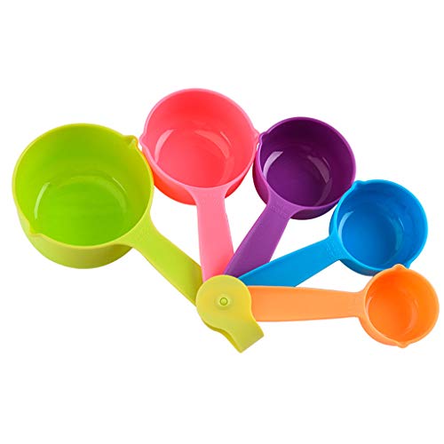 Rtengtunn Cuchara medidora de Cocina práctica Duradera Colorida Ajustable de 5 Piezas Plegable - Taza