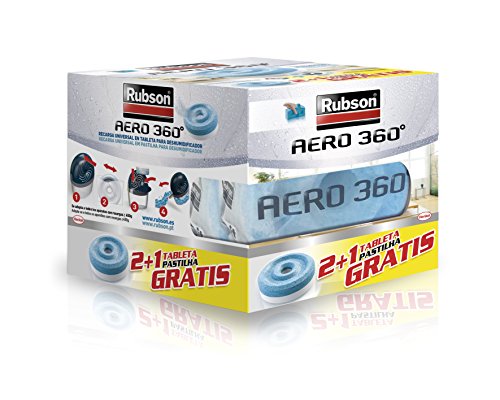 Rubson AERO 360º Set de tabletas de recambio de olor neutro, absorbe humedad y neutraliza malos olores, recambios para deshumidificador recargable, 3 tabletas de 450 g