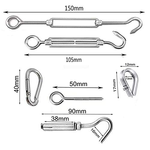 Ruesious Kit de Cuerda de Acero Inoxidable, Kit de Luces para Exteriores, Kit de Suspensión de Cuerda, Cable de Cable de 30m con Tensor y Ganchos, Cable de Acero Inoxidable Nylon