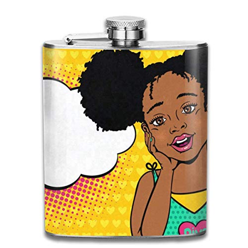 Rundafuwu Frasco para Licor, Stainless Steel Flask African Kid Whiskey Flask Vodka Portable Pocket Bottle Camping Wine Bottle 7oz Suitable For Men and Women