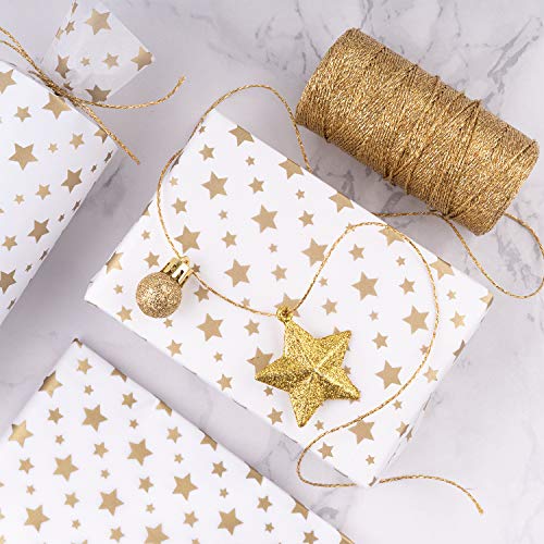 RUSPEPA Papel De Seda Para Envolver Regalos - Papel Metalizado Blanco Dorado Con Estampado De Estrellas A Granel Para Papel De Regalo,Manualidades,Bricolaje,Bolsas De Embalaje - 50 X 70CM - 25 Hojas