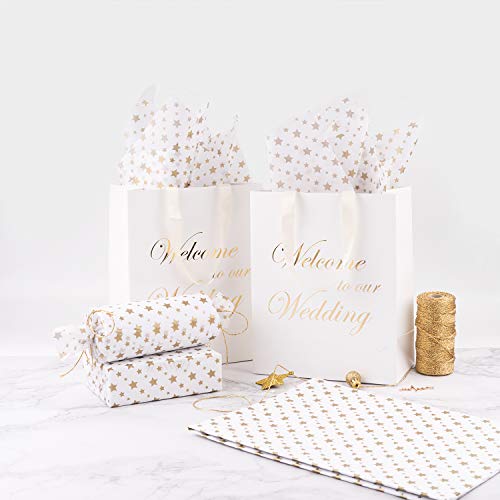 RUSPEPA Papel De Seda Para Envolver Regalos - Papel Metalizado Blanco Dorado Con Estampado De Estrellas A Granel Para Papel De Regalo,Manualidades,Bricolaje,Bolsas De Embalaje - 50 X 70CM - 25 Hojas