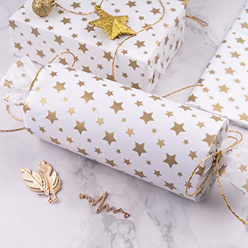 RUSPEPA Papel De Seda Para Envolver Regalos - Papel Metalizado Blanco Dorado Con Estampado De Estrellas A Granel Para Papel De Regalo,Manualidades,Bricolaje,Bolsas De Embalaje - 50 X 70CM - 25 Hojas