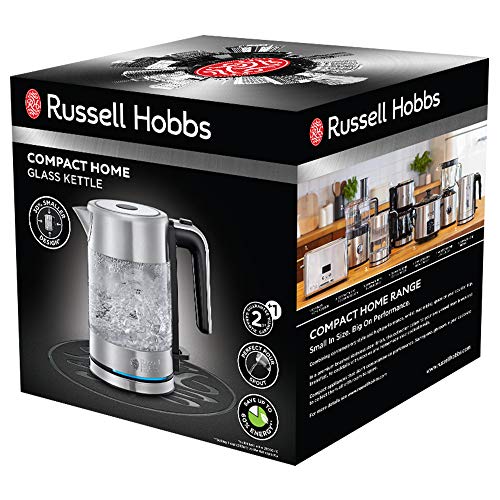 Russell Hobbs Compact Home 24191-70 – Hervidor de Agua (Eléctrico, 0.8 l, Acero Inox, 2200 W, Diseño Compacto, Cristal)