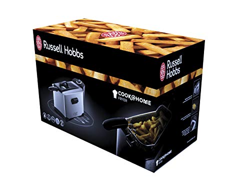 Russell Hobbs Cook Home - Freidora profesional, 1800 W, 3.2 L para aceite, 1.2 kg de comida, hasta 190 C, cuerpo inox cepillado