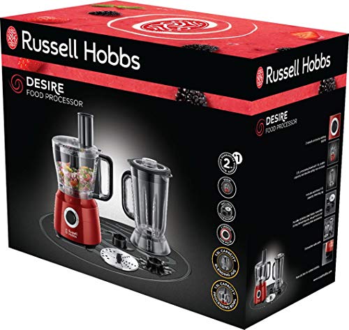 Russell Hobbs Desire - Procesador de Alimentos (Licuadora, Amasador, Cortador de verduras, 600 W, Rojo) - ref. 24730-56