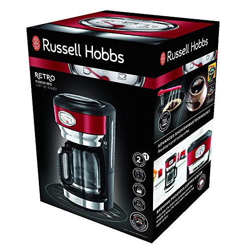 Russell Hobbs Retro - Cafetera de Goteo (Jarra Cafetera para 10 Tazas, 1000 W, Acero Inox, Rojo) - ref. 21700-56