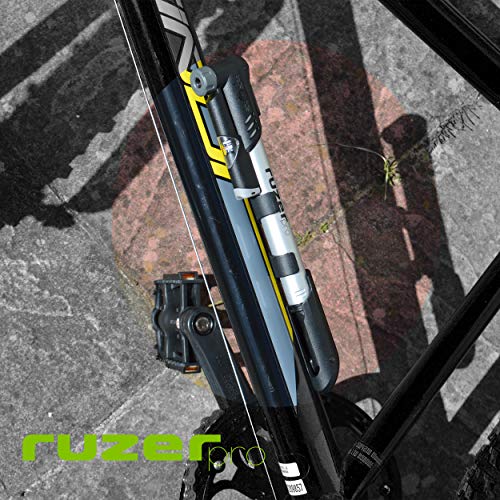 RUZER Mini bomba de bicicleta de aleación de 9 pulgadas medidor – se adapta a Presta Schrader todo en uno 200 PSI 13.7 bar mango plegable extensible barril - portátil compacto fácil