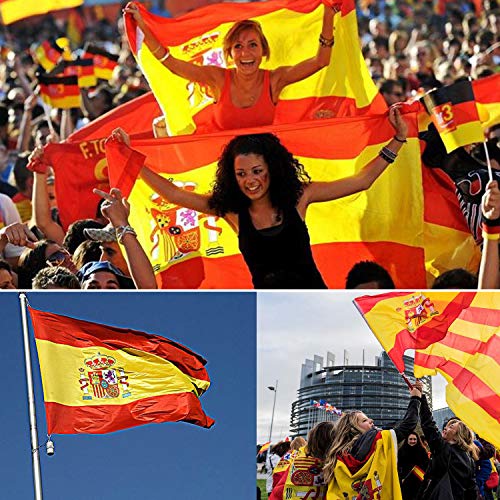 RYMALL 1pcs Bandera España Grande Colores Vivos y Resistentes a Rayos UVA,Bordes Reforzados con Lona y Doble Costura,Poliéster con Ojales de Latón,Resistente a la Intemperie, 90 x 150cm