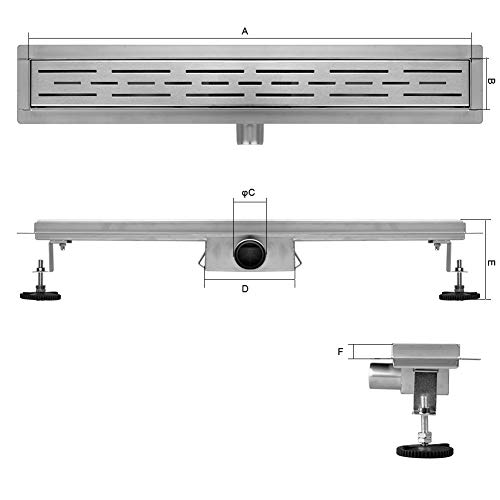 S SIENOC Desagüe de ducha de acero inoxidable extremadamente plano- Rejilla de ducha de desagüe de suelo de baño de acero inoxidable baño largo invisible - diseño moderno líneas (90cm, Alicatable)