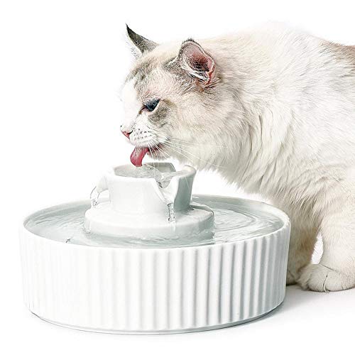 S-tubit Fuente De Cerámica para Beber para Mascotas, Fuentes De Agua para Gatos De Cerámica De Gran Capacidad para Alimentos, Dispensador De Agua para Mascotas Filtro,71 Oz / 2.1L.