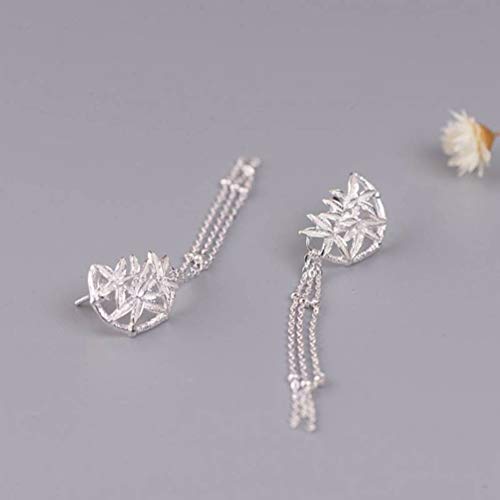 S925 Plata Plata Mujer Temperamento Moda Bambú Hojas Pendientes Borla Pendientes Plata, WOZUIMEI, Como se muestra, Plata 925