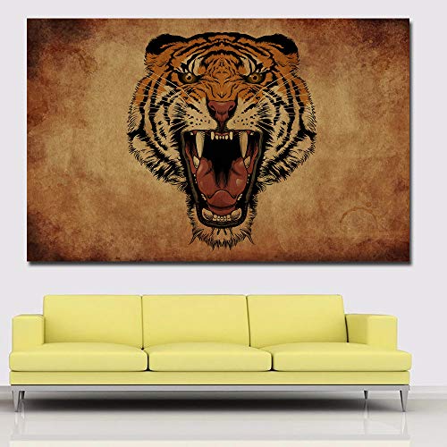 SADHAF Retro art animal abstract art tiger head wall art picture print living room decoración del hogar póster A4 60x80cm