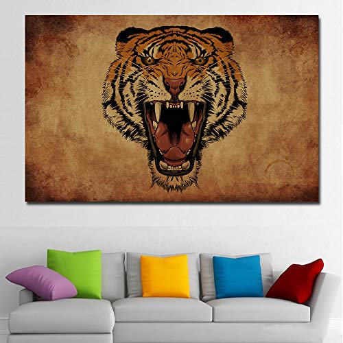 SADHAF Retro art animal abstract art tiger head wall art picture print living room decoración del hogar póster A4 60x80cm