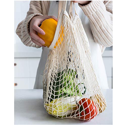 Sadocom - Bolsas de malla reutilizables para productos ecológicos, bolsa de almacenamiento de cebolla, bolsa de almacenamiento para frutas y verduras (mango largo)