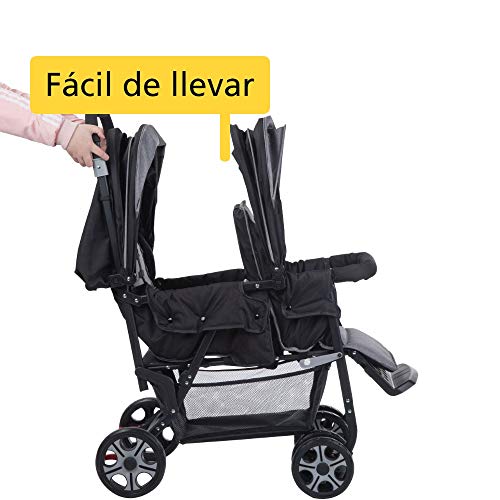 Safety 1st Teamy Cochecito gemelar y hermaños, Silla de paseo gemelar plegable, carrito gemelos doble, ligero y compacto, color Black Chic