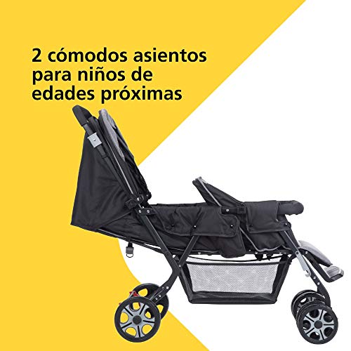 Safety 1st Teamy Cochecito gemelar y hermaños, Silla de paseo gemelar plegable, carrito gemelos doble, ligero y compacto, color Black Chic