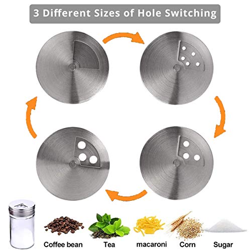 Saijer Juego De Sazonador De Acero Inoxidable Set, Organizador De Racks De Hierbas Y Especias con 5 Botes De Cristal con Tapas para Spice Rack Condimento Cruet Botella Sal Pimienta Azúcar(9 Piezas)