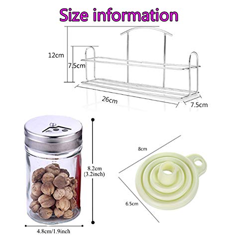 Saijer Juego De Sazonador De Acero Inoxidable Set, Organizador De Racks De Hierbas Y Especias con 5 Botes De Cristal con Tapas para Spice Rack Condimento Cruet Botella Sal Pimienta Azúcar(9 Piezas)