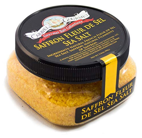 Sal del Mar con azafrán Flor de sal - infusión de la sal del mar -Natural - Azafrán y real francesa Fleur de Sel - gluten, MSG, No-GMO - Cocinar y Acabado Sal - 113.4 g