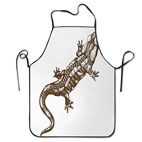 Salamandra exótica Lagarto Reptil de estilo retro Tema del desierto Ilustración incompleta Delantal de barbacoa divertido Delantal de cocina Cocina creativa Parrilla Hornear Delantal de jardinería Del