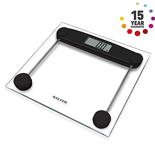 Salter báscula de baño, plataforma compacta de vidrio templado, capacidad 180 KG, transparente-negro