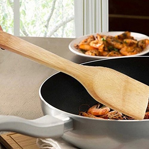 Salud natural Bambú Espátula Cocina madera Espátula ranurada Cuchara Tenedor mezcla Utensilios cocina Cena Comida Wok Palas Suministros(Bambú)