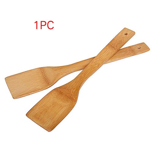 Salud natural Bambú Espátula Cocina madera Espátula ranurada Cuchara Tenedor mezcla Utensilios cocina Cena Comida Wok Palas Suministros(Bambú)