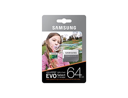 Samsung EVO Select - Tarjeta de Memoria microSDXC de 64 GB con Adaptador SD, 100 MB/s, U3, Color Verde y Blanco