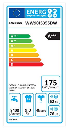 Samsung - Lavadora WW90J5355DW Serie 5 9kg, A+++, Carga Frontal, Tecnología EcoBubble™, Prelavado de Burbujas con 4 ciclos, Cubeta StayClean, Tambor Diamante y Velocidad de Centrifugado 1200rpm