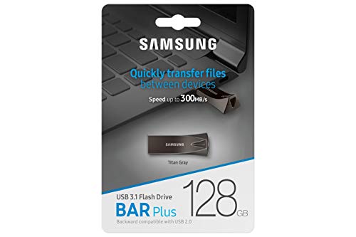 Samsung MUF-128BE4/EU 128GB 3.0 (3.1 Gen 1) Conector USB Tipo A Gris, Titanio Unidad Flash USB - Memoria USB (128 GB, 3.0 (3.1 Gen 1), Conector USB Tipo A, 300 MB/s, Sin Tapa, Gris, Titanio)