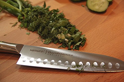 Samura Bamboo Asian Professional Japonés Santoku Suelo hueco 6,3"/160 mm.Dureza 59 HRC