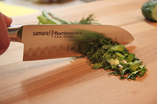 Samura Bamboo Asian Professional Japonés Santoku Suelo hueco 6,3"/160 mm.Dureza 59 HRC