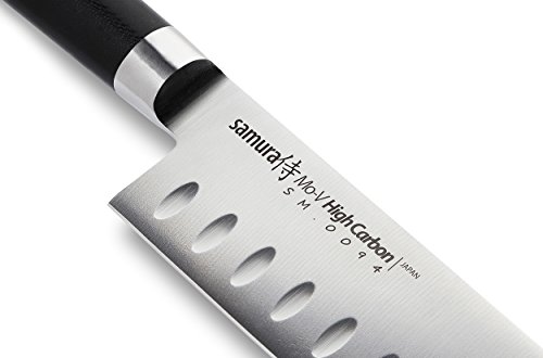 SAMURA MO-V Asiático Profesional Japonés Santoku Hollow Ground 7.0"/180mm Material del Mango G-10. Dureza 59 HRC…