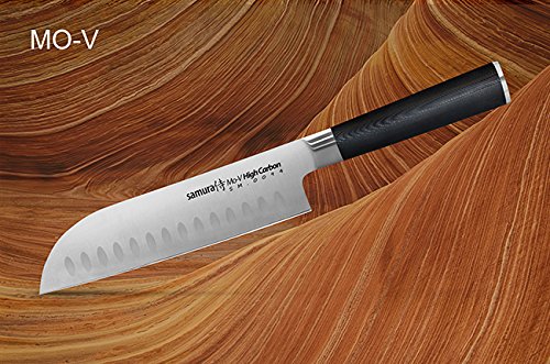 SAMURA MO-V Asiático Profesional Japonés Santoku Hollow Ground 7.0"/180mm Material del Mango G-10. Dureza 59 HRC…