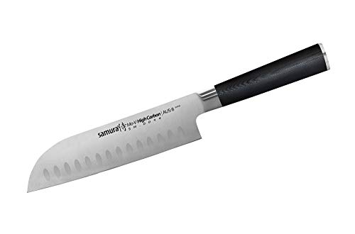 SAMURA MO-V Asiático Profesional Japonés Santoku Hollow Ground 7.0"/180mm Material del Mango G-10. Dureza 59 HRC…