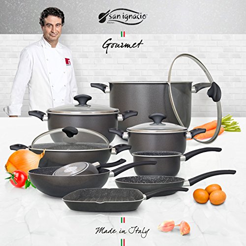 San Ignacio Gourmet Big Size - Cazo de Ø16; Sartenes Ø20 y Ø24; Sartén Wok de Ø28; Sartén Grill de 28x28; Ollas de Ø20, Ø24 y Ø28; y Tartera/Olla Baja de Ø28 cms. con Tapa de Vidrio