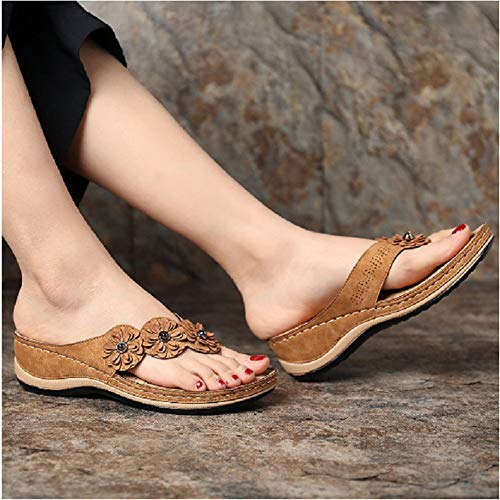 Sandalias Antideslizantes Resistentes Al Desgaste, Zapatillas Con Flores En El Dedo Del Pie, Zapatillas De Playa, Zapatillas De Verano Multicolores, Sandalias Planas Retro Hechas A Mano Para Mujer