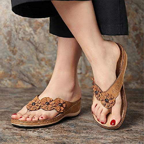 Sandalias Antideslizantes Resistentes Al Desgaste, Zapatillas Con Flores En El Dedo Del Pie, Zapatillas De Playa, Zapatillas De Verano Multicolores, Sandalias Planas Retro Hechas A Mano Para Mujer