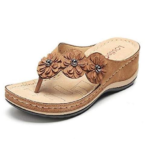 Sandalias Antideslizantes Resistentes Al Desgaste, Zapatillas Con Flores En El Dedo Del Pie, Zapatillas De Playa, Zapatillas De Verano Multicolores, Sandalias Planas Retro Hechas A Mano Para Mujer