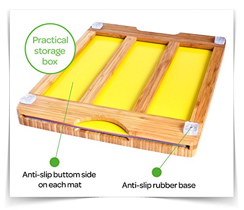 Sandford Tabla de cortar de madera de bambú con 6 alfombrillas para cortar alimentos por separado como pescado / verduras / aves, plástico flexible e higiénico bambú