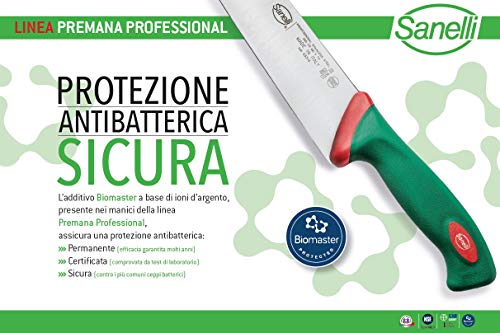 Sanelli Línea Premana Professional,Cuchillo Trinchante Cm.20 ,Acero Inoxidable,Verde y Rojo,32.5x3.0x6.0 cm