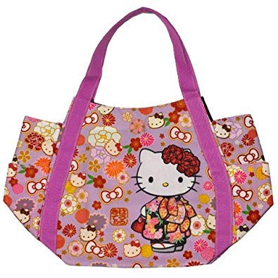 Sanrio Hello Kitty, Patrones japoneses, Bolso Bolso de Mano para niñas, 30x49x22cm, importación de Japón (Kimono & Flowers 4025)