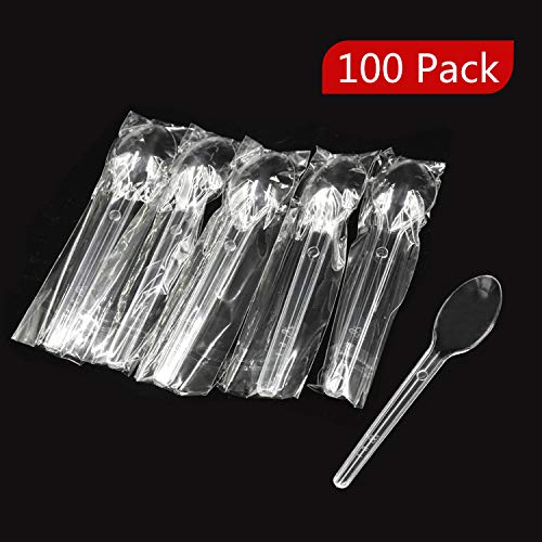 SANTOO 100 Cucharas de Plástico Desechables, Juego de Cucharas de Mini Postre Transparente, Adecuado para Familias, Empresas, Pastelerías, Fiestas, etc.