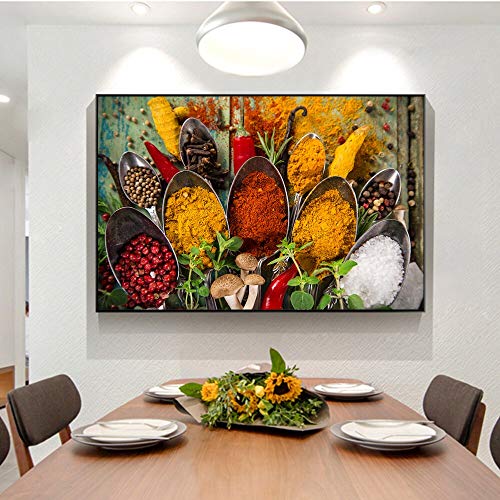 sanzangtang Diversas Especias en la Mesa Tema Moderno de la Cocina Arte de la Pared Carteles e Impresiones Lienzos Murales Cocina Decoración de la habitación Pintura sin Marco 20cmX30cm