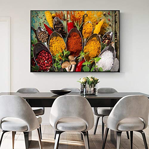 sanzangtang Diversas Especias en la Mesa Tema Moderno de la Cocina Arte de la Pared Carteles e Impresiones Lienzos Murales Cocina Decoración de la habitación Pintura sin Marco 20cmX30cm