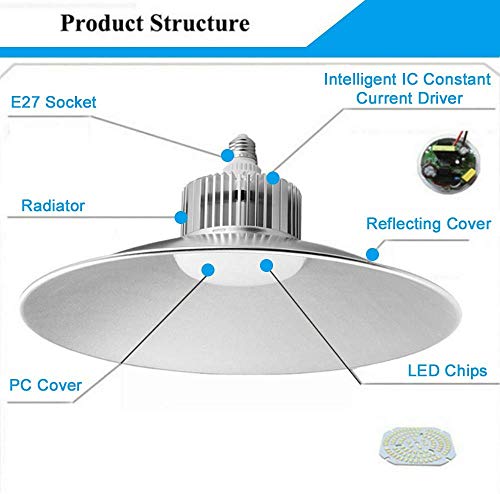 Sararoom 50W LED de Alta luz de la bahía, 5000LM Lámpara Industrial LED, IP54 Impermeable taller de la lámpara -6500K Blanco frio -E27 Zócalo, para estadio,plaza,sala,fabrica,almacén