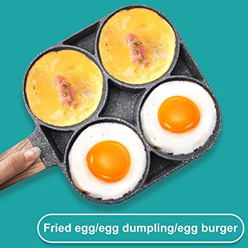 Sartén de 4 huevos de aluminio antiadherente, sartén para huevos, multifunción, sartén para tortitas de cuatro agujeros, hamburguesas antiadherente, molde para pasteles