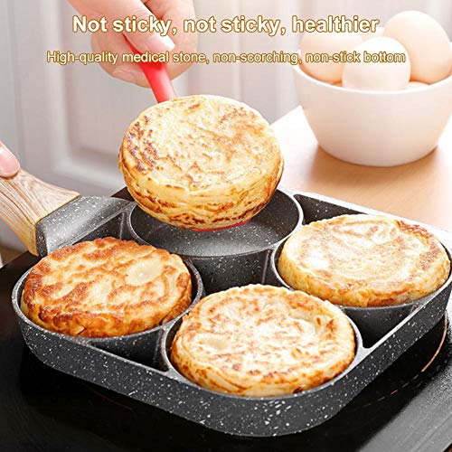 Sartén de 4 huevos de aluminio antiadherente, sartén para huevos, multifunción, sartén para tortitas de cuatro agujeros, hamburguesas antiadherente, molde para pasteles